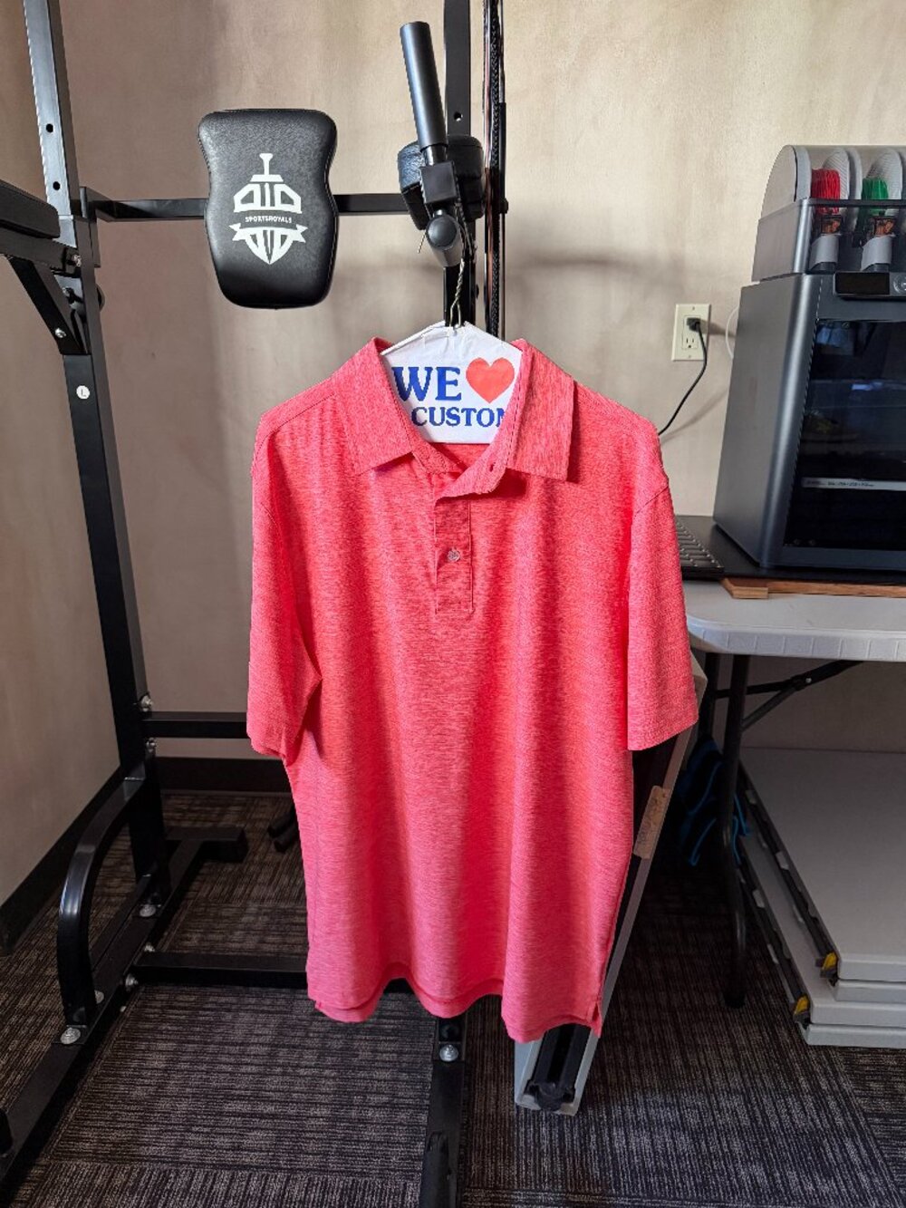 Straight Down Men’s Medium Coral Heathered Performance Golf Polo